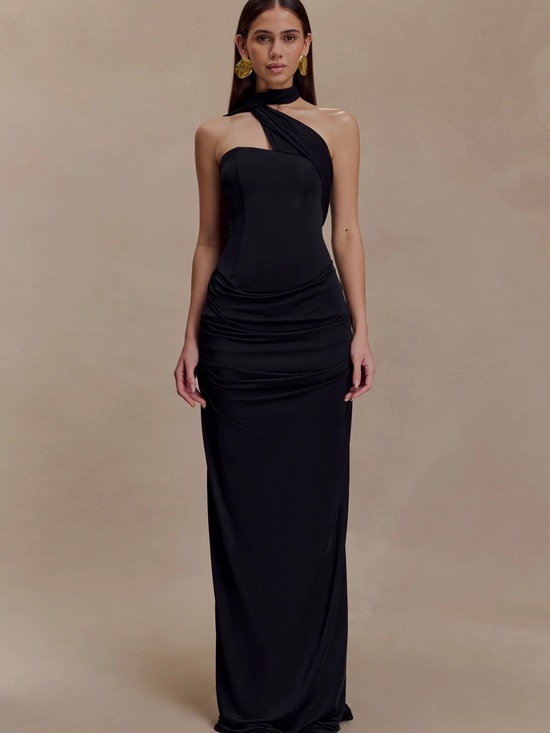 Meshki Dresses & Skirts - Meshki Black One-Shoulder Draped Dress